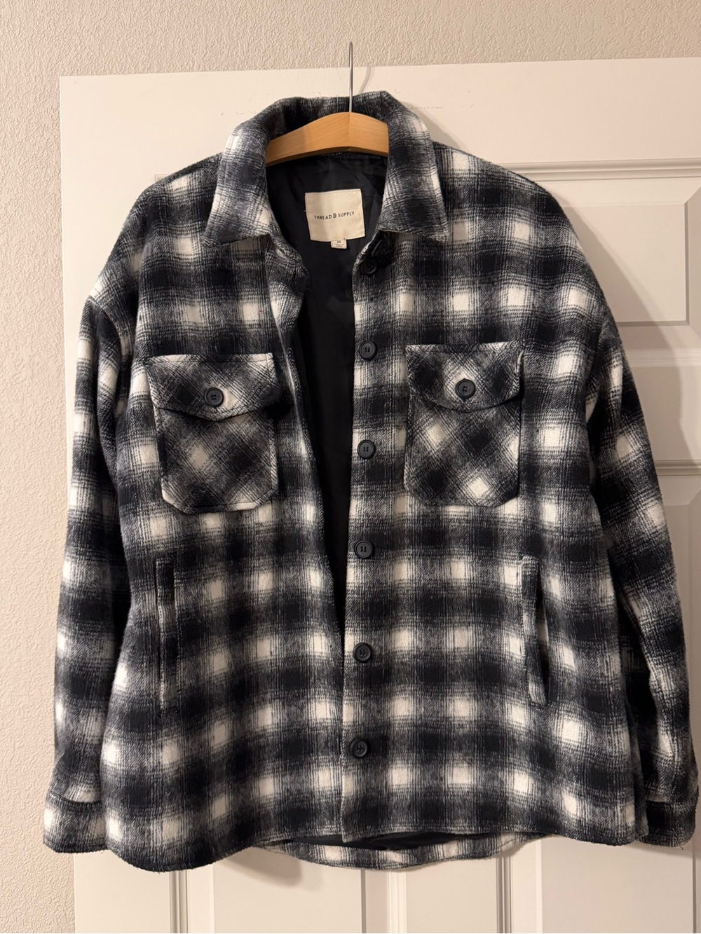 Thread & Supply Black and White Plaid Shacket Size Medium